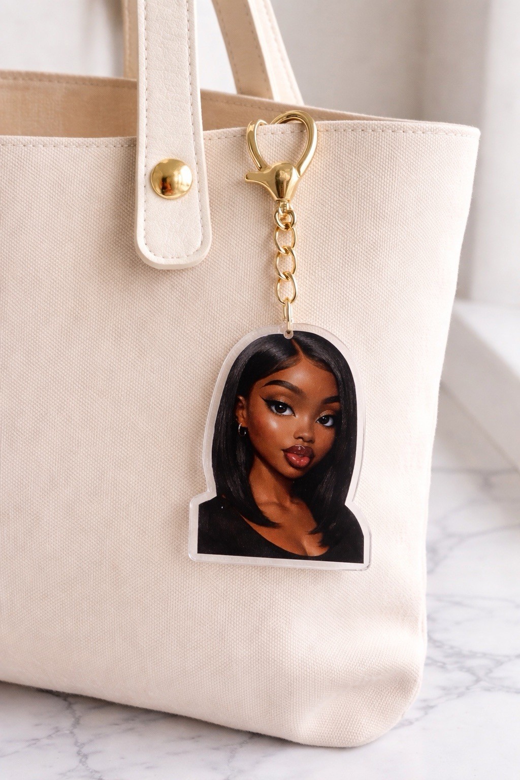 Cute Black Girl Keychain Set Acrylic Purse Charm for Bags Keys