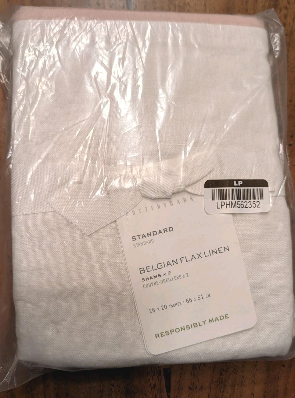 POTTERY BARN S/2 Belgian Flax Linen Contrast Flange Std Shams-Sotf Rose-NWT