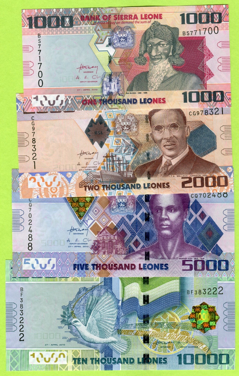 Sierra Leone 1000 2000 5000 10000 Leones 2010 P30a P31a P32a P33a UNC