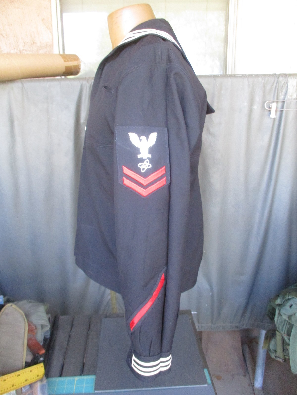 USN, Navy Blue Wool Crackerjack Dress Jumper Top with Rating Patch, size 40 R