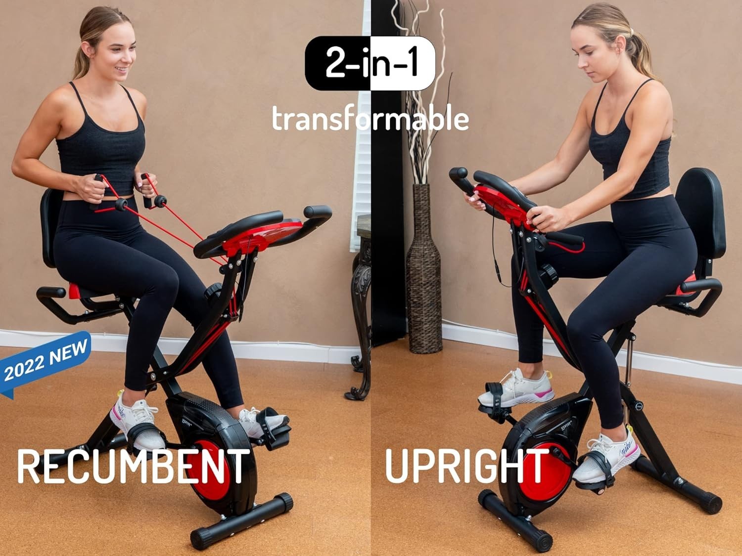 3-IN-1 Exercise Bike with Luminous Digits Display | Folding Stationary Bikes for