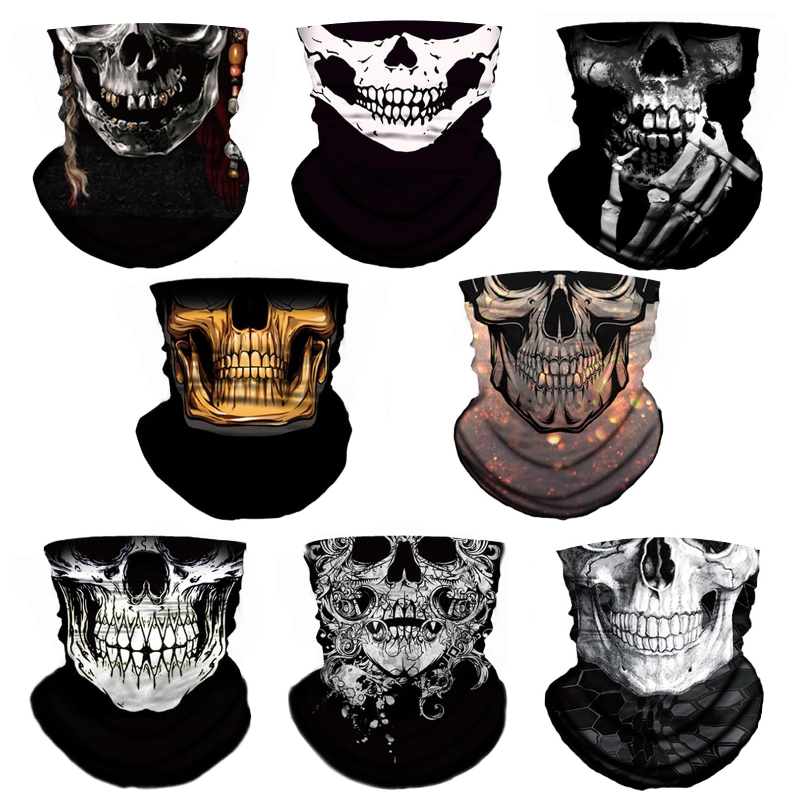 8 Pack Balaclava Skull Mask Motorcycle Headband Neck Warmer Winter Face Tube