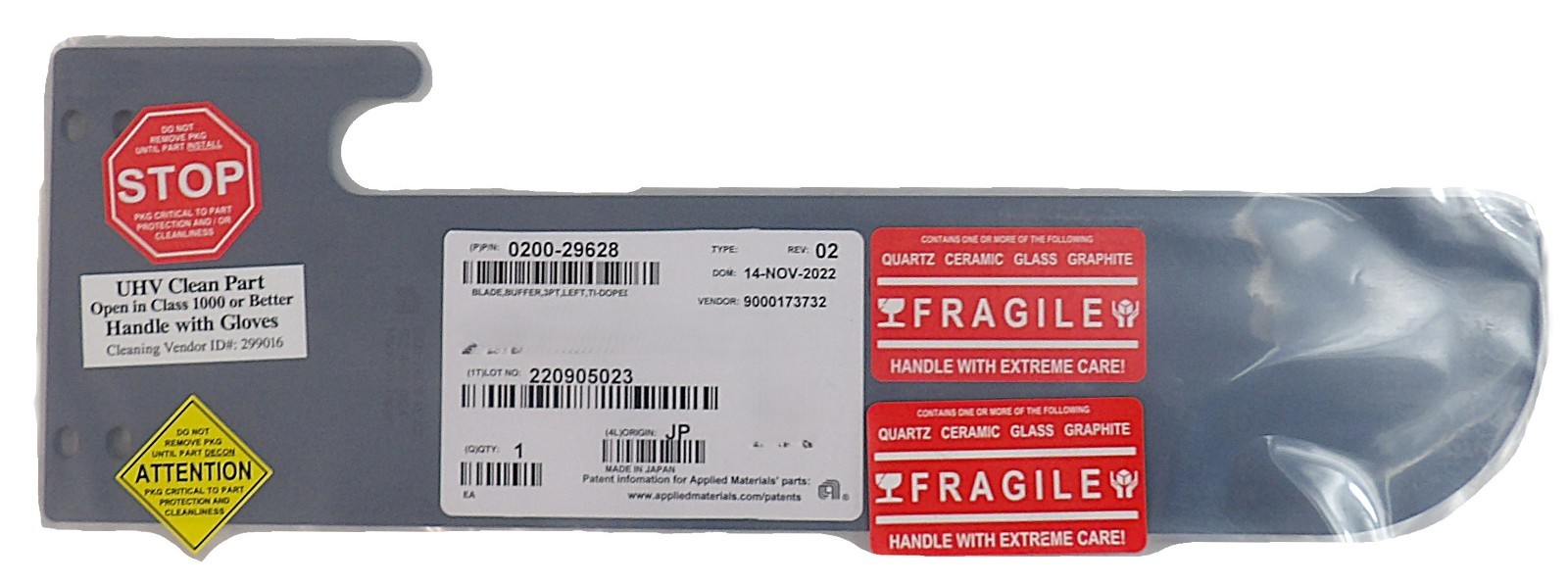 AMAT Applied Materials 0200-29628 Blade Buffer 3PT Left Ti-Doped Effector New