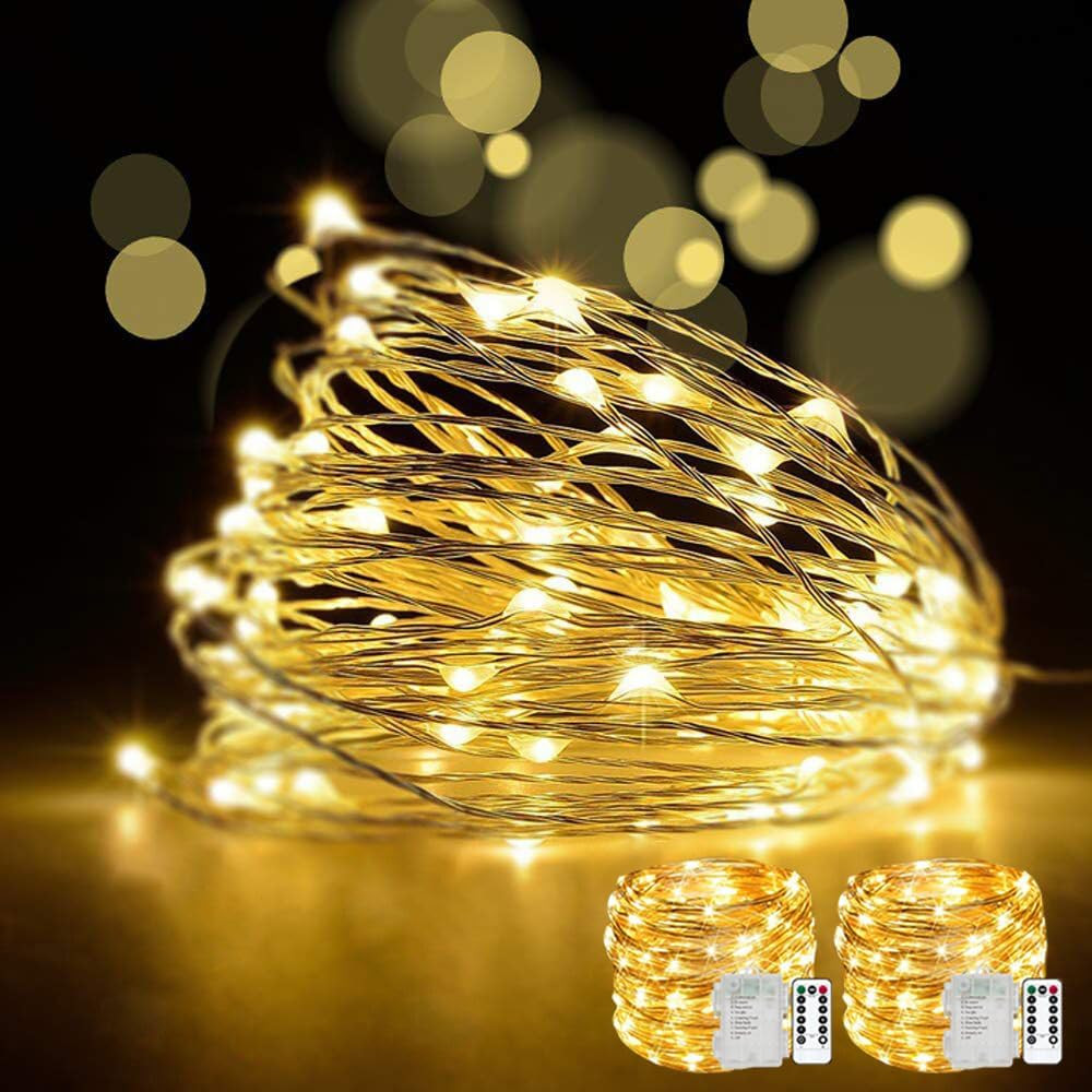 LED Fairy String Lights with Remote Control - 2 Set 100 LED 33Ft/10M Micro Silve