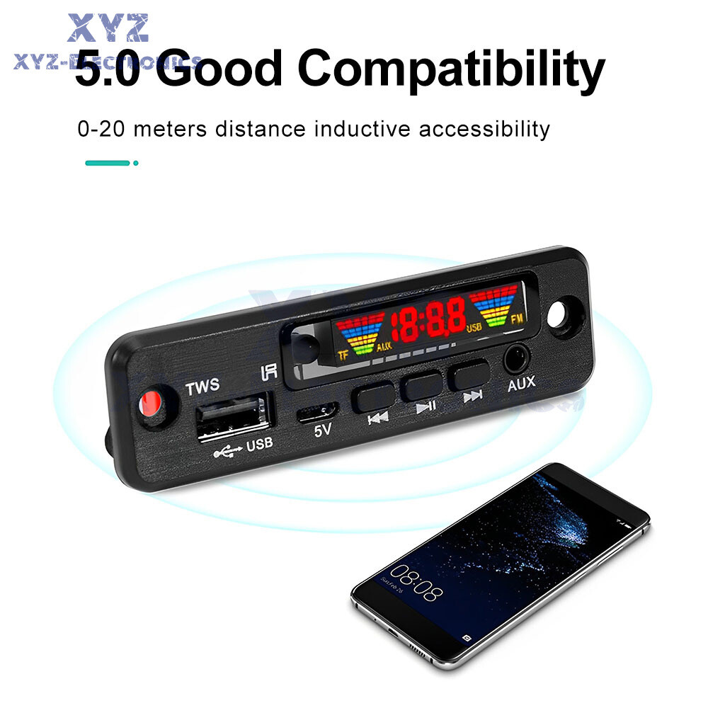 TWS Bluetooth 5.0 MP3 Decoder Board DC3.7-5V FM Radio MP3 Player Lossless Audio