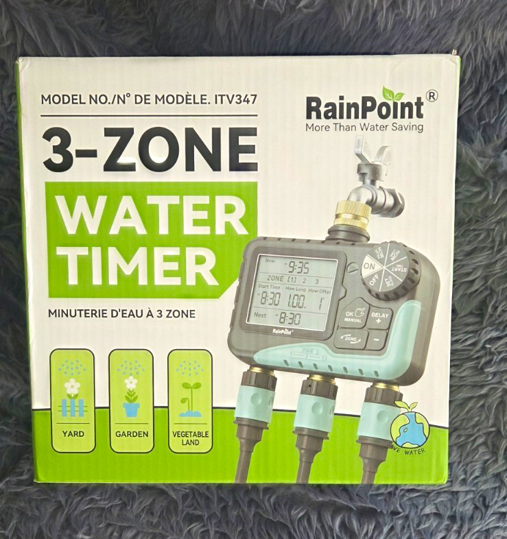 RainPoint ITV347 3-Zone Digital Tap/Hose Water Timer, LC-Display, NH