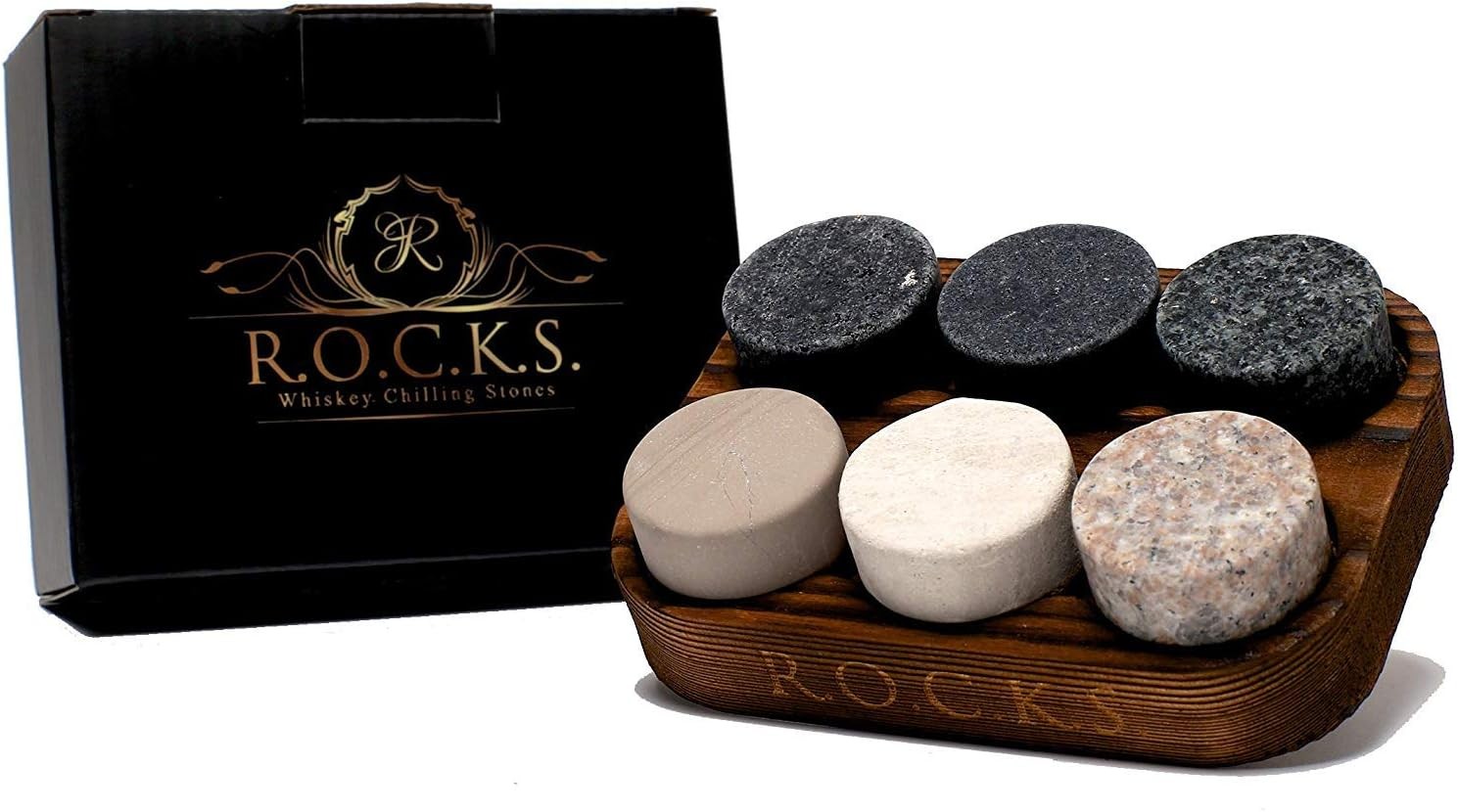 Whiskey Chilling Stones Set of 6 Handcrafted Premium Granite Round Sipping Rocks