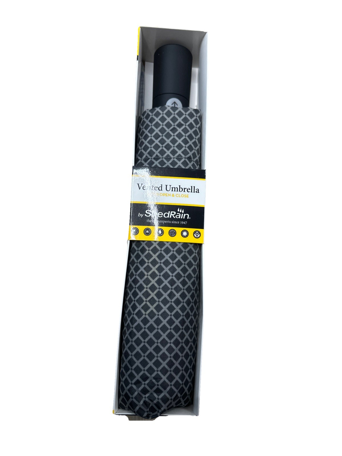 ShedRain Auto Open/Close, Heavy Duty Fiber Glass Frame Vented Umbrella GREY CHEK