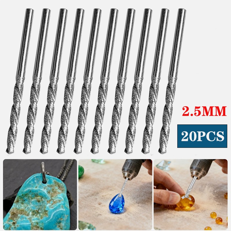 20 Pieces Diamond Drill Bits Set Twist Diamond Tip Drill Bit Heavy Duty Micro