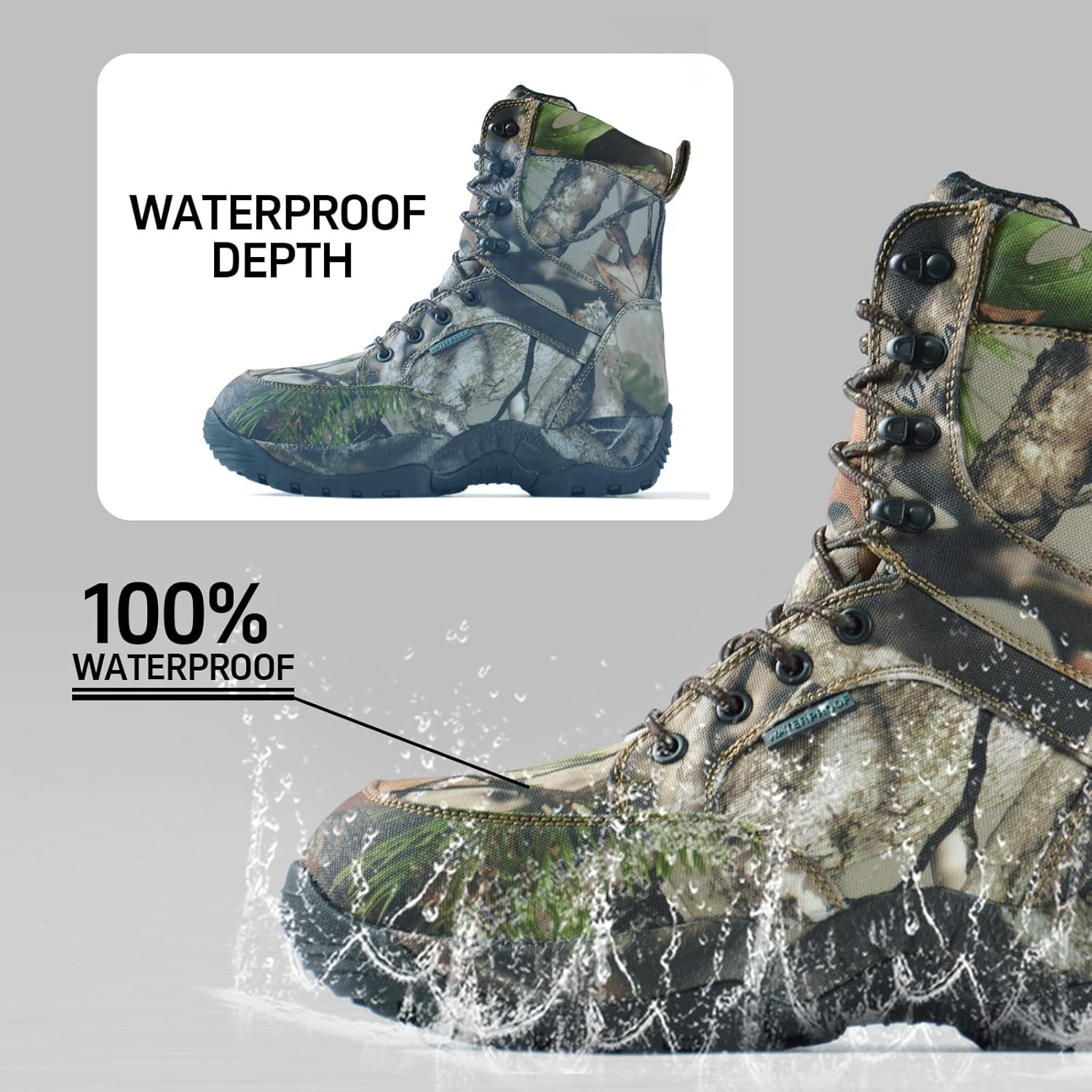 Men'S 8" Waterproof Hunting Boots Lightweight Insulated Camo Outdoor Boot, 400G