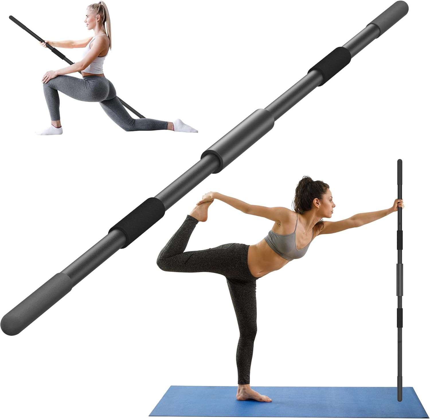 Yoga Stick 58In Sturdy Steel -Adjustable Stick for Exercise, Stretching, Balance