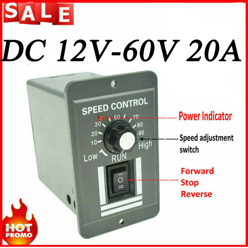DC 12V-60V 20A Motor Speed Controller Reversible Regulation Variable Switch