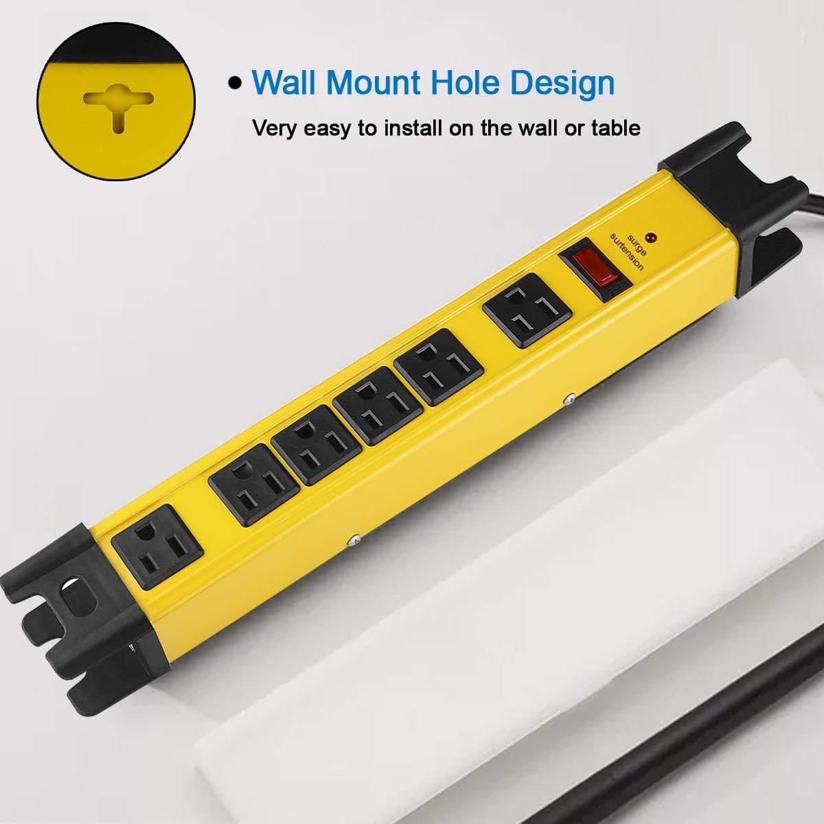 6 FT Yellow Power Strip Surge Protector with 15A 6 Plug Outlets Extension Cord