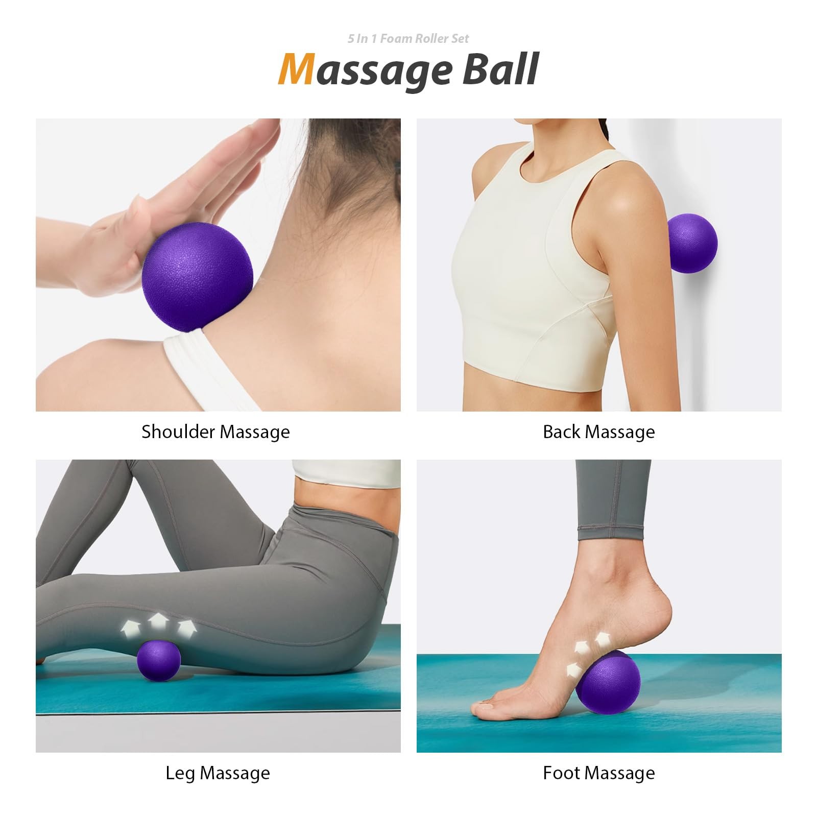 5 in 1 Foam Roller Set for Deep Tissue Muscle Massage, High Density Trigger P...