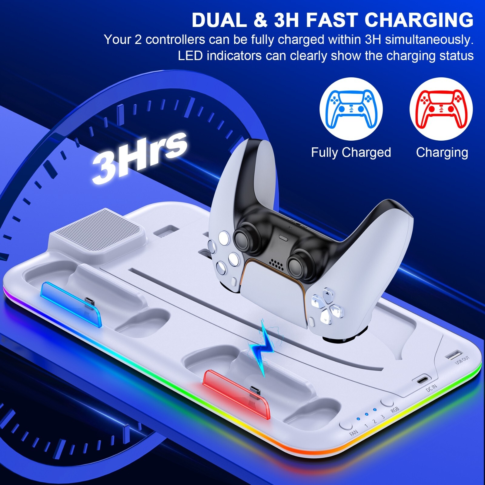 PS5 Slim Stand Cooling Station+Controller Charging Station For PS5 Digital/Disc