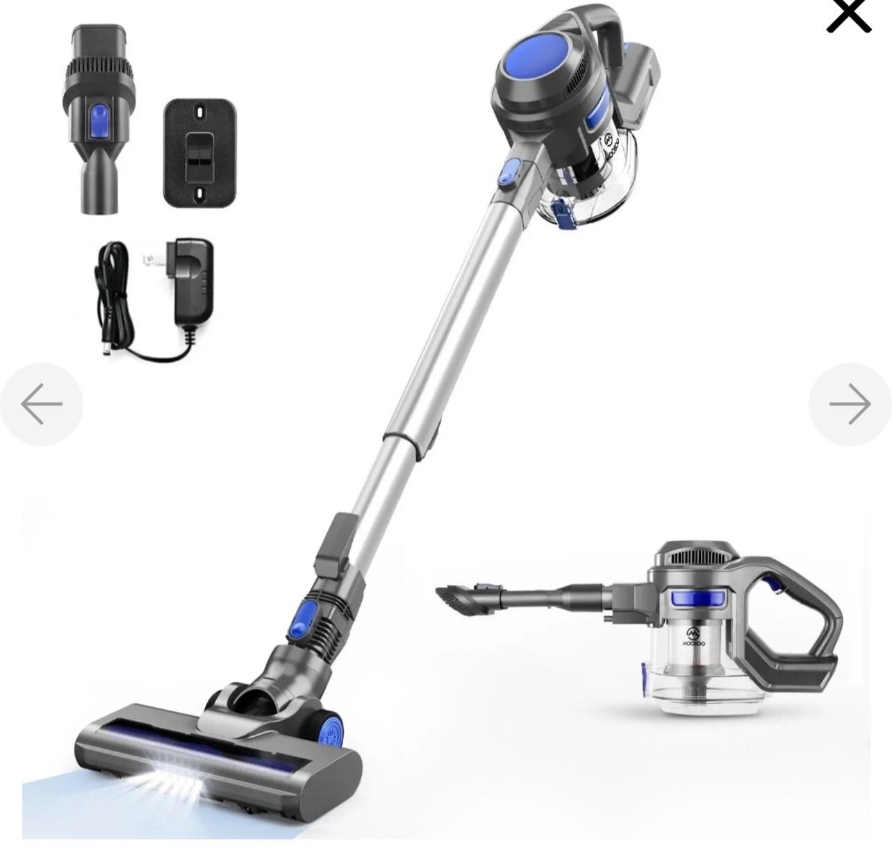 MOOSOO Cordless Vacuum 4-In-1 Lightweight Stick Vacuum Cleaner, XL-618A  Blue