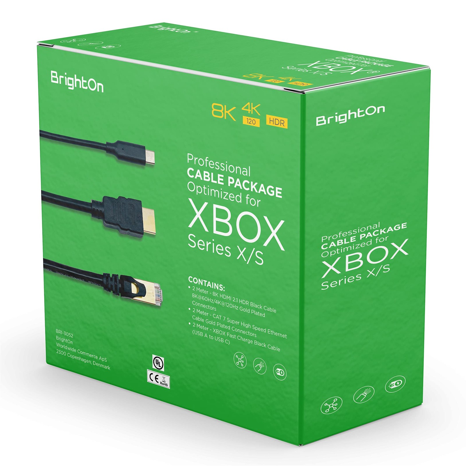 BrightOn Optimized Cable Package Compatible with Xbox 2 meters, Gold,Black