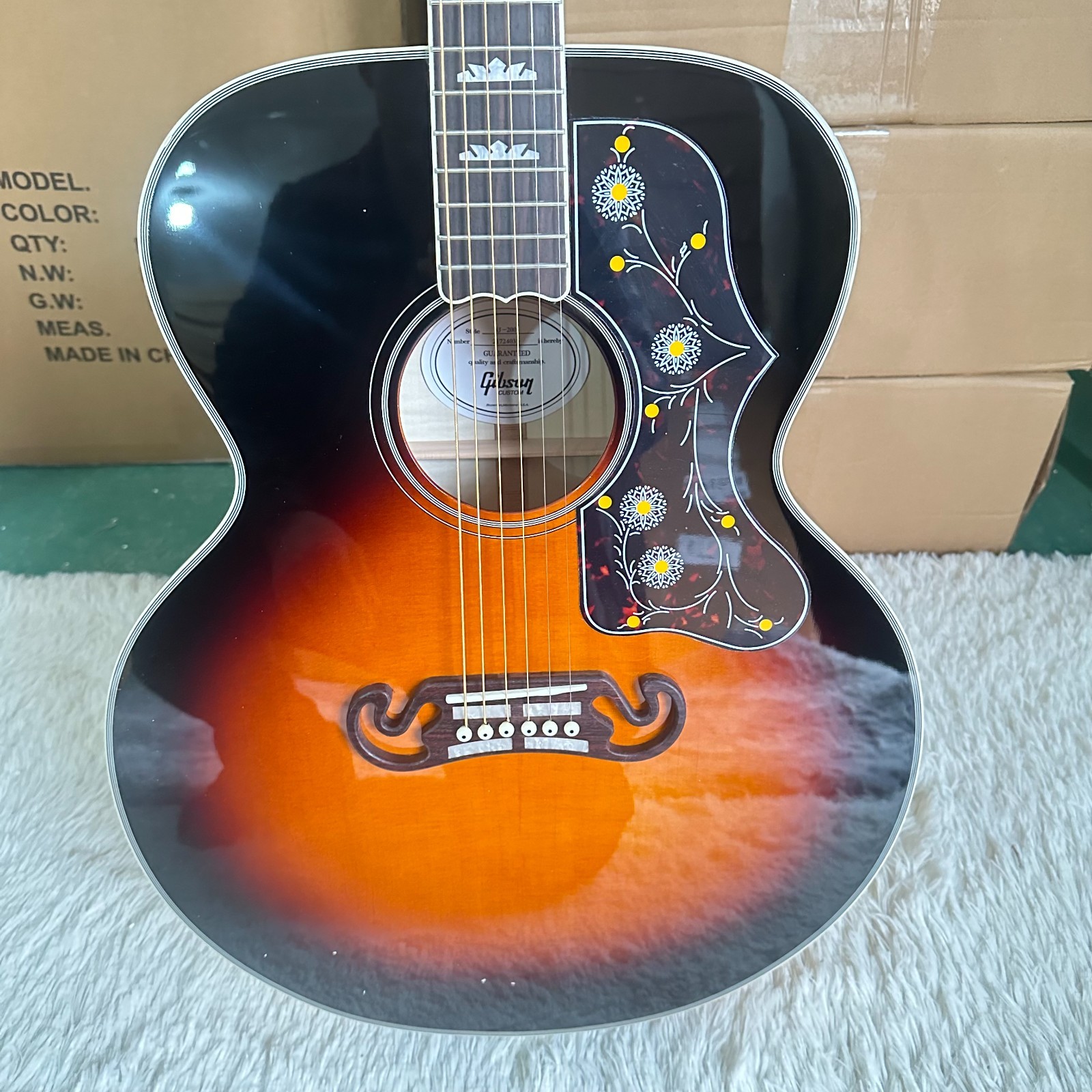 US Ship 42 Inch Jumbo SJ200 Acoustic Guitar Vintage Sunburst Solid Spruce Top
