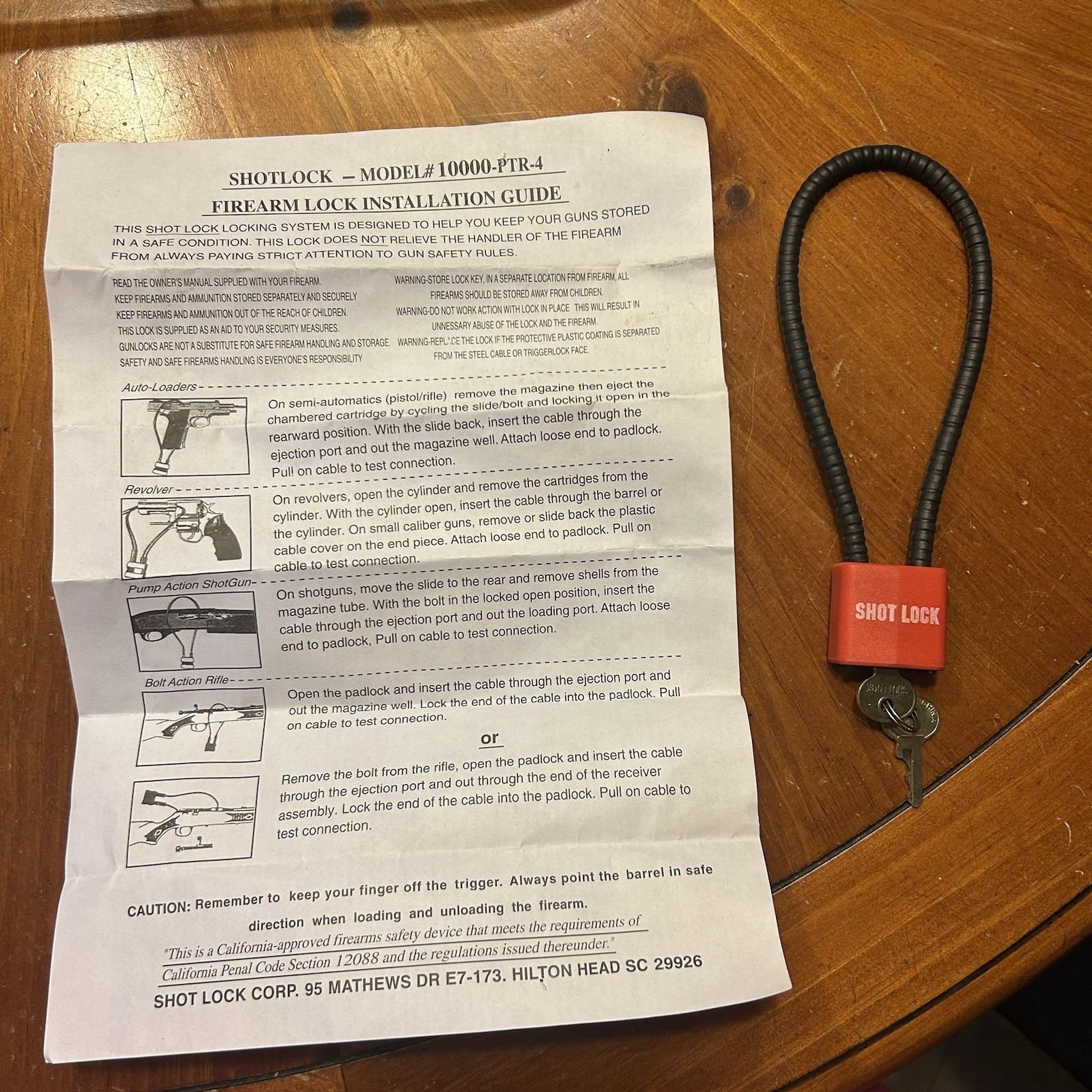 Shot Lock 10000-PTR-4 with Keys & InstructionsPistol Gun Firearm Safety Cable