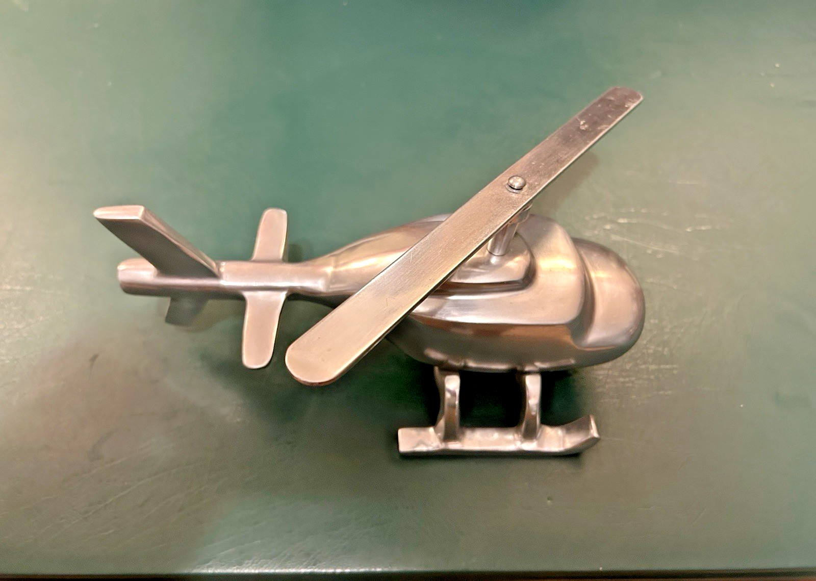 Vtg Polished Aluminum Helicopter Sculpture Desk Decor Aviation Model Md India