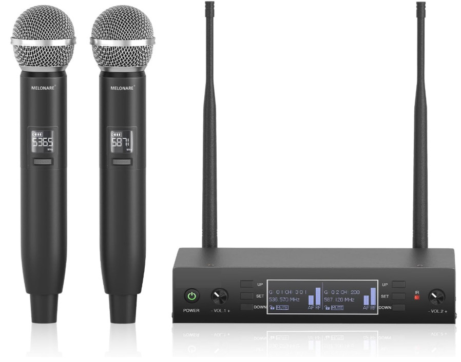 Sistema UHF de doble canal con 2×100 canales y alcance de 80 m para eventos. Nue