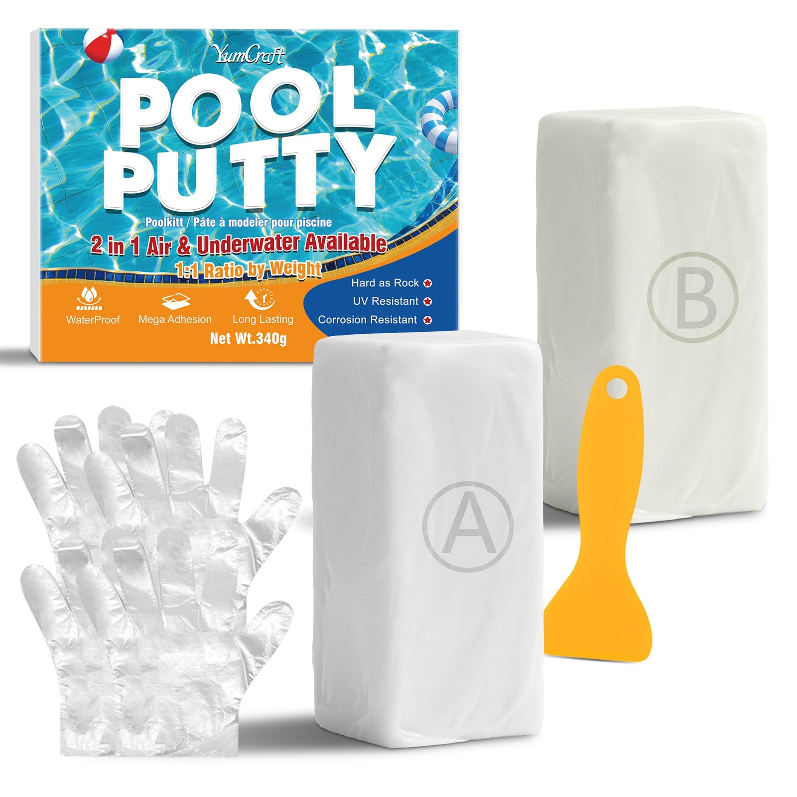 Pool Putty - 2 Part Epoxy Putty, 12oz Sealer for 12 ounces, white