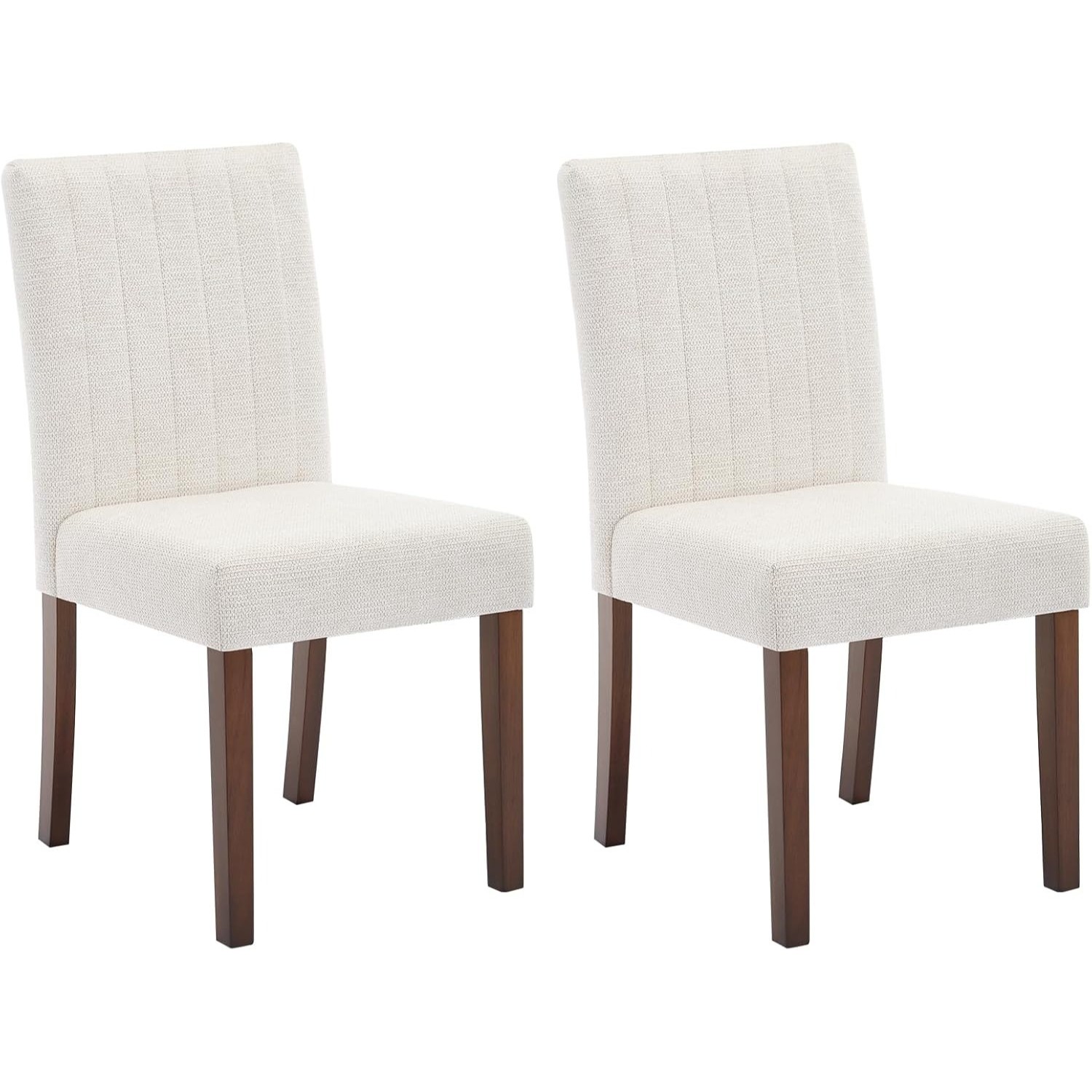 Set of 2 Beige Dining Chairs,Linen Fabric Upholstered w Padded Seats & Wood Legs