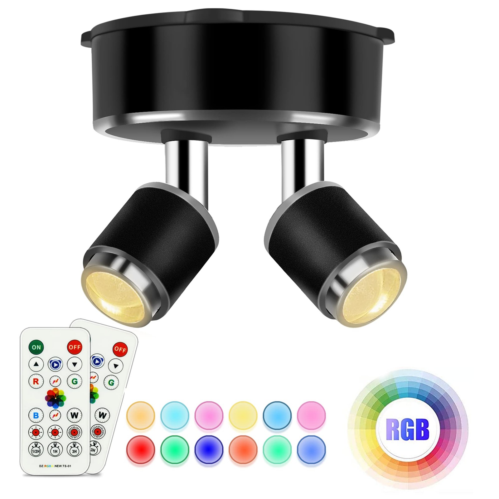 Dual-Head Spotlight Battery Operated, Led Spot Lights Indoor with Remote and ...