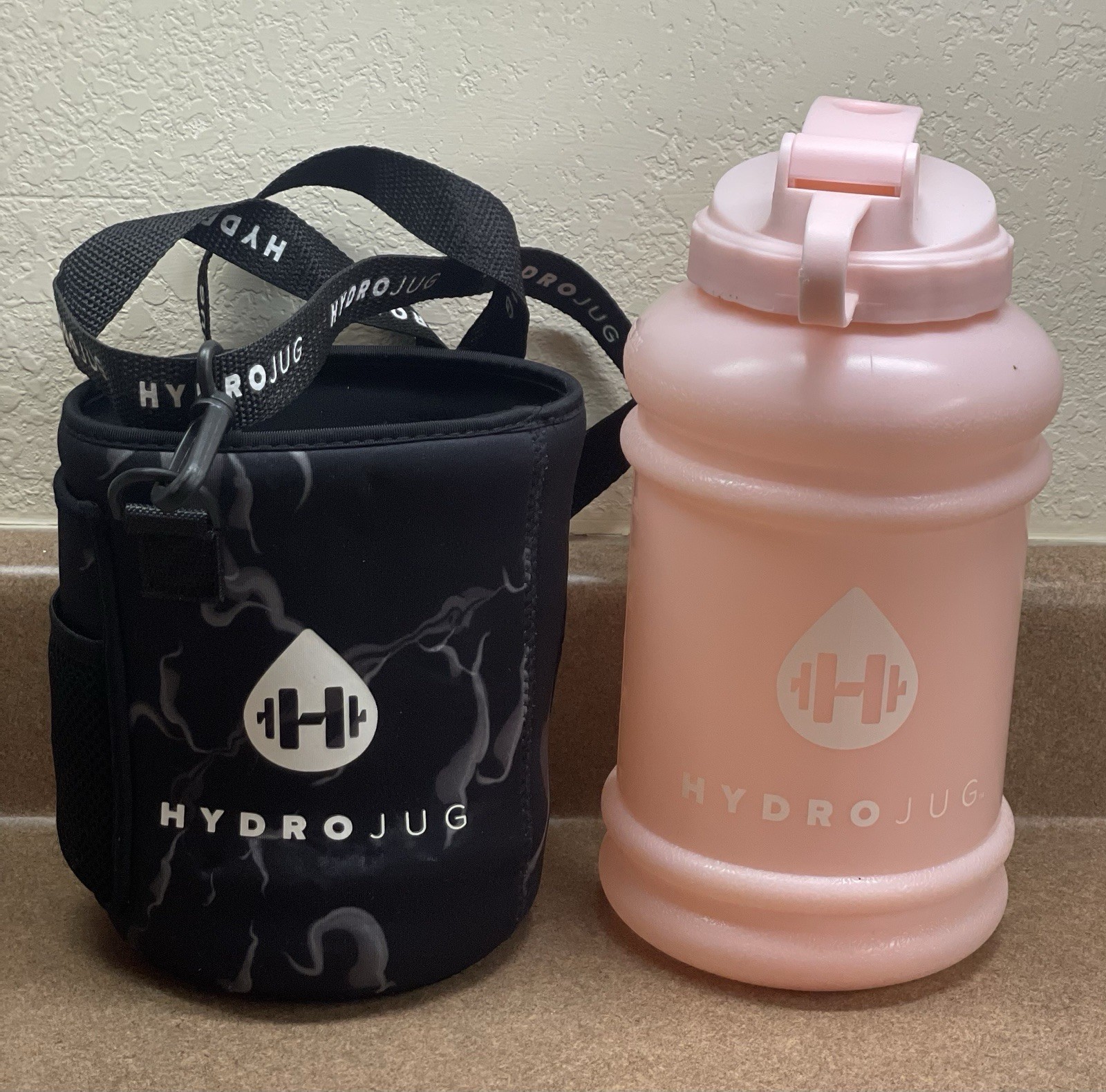 Pink HydroJug Half Gallon (73oz) Water Jug with Black W/smoke Sleeve Clean