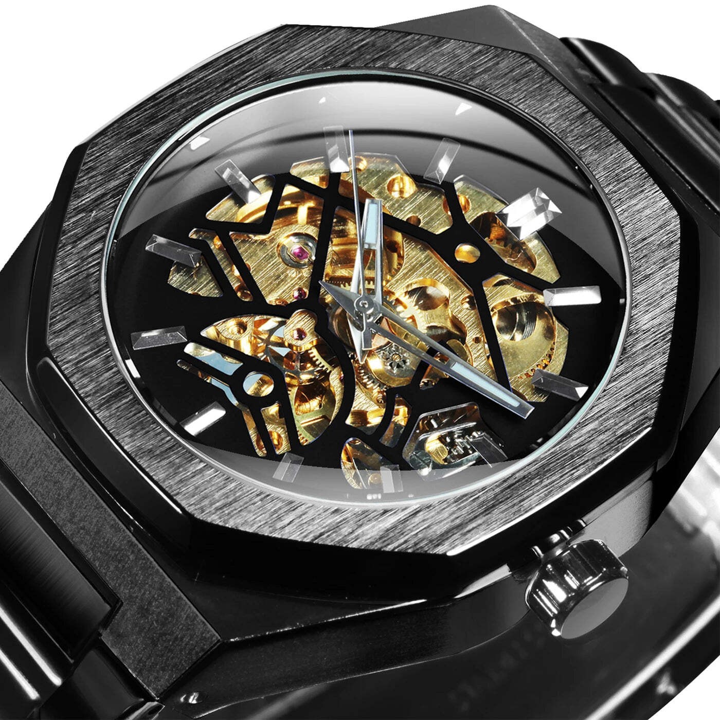 WINNER Black Gold Skeleton Mechanical Watches for Men Fashion irregular Automati