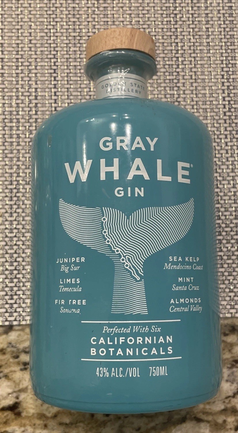 Gray Whale Gin Bottle~Golden State Distillery~Parlier , CA.~ Wood Cap~Empty