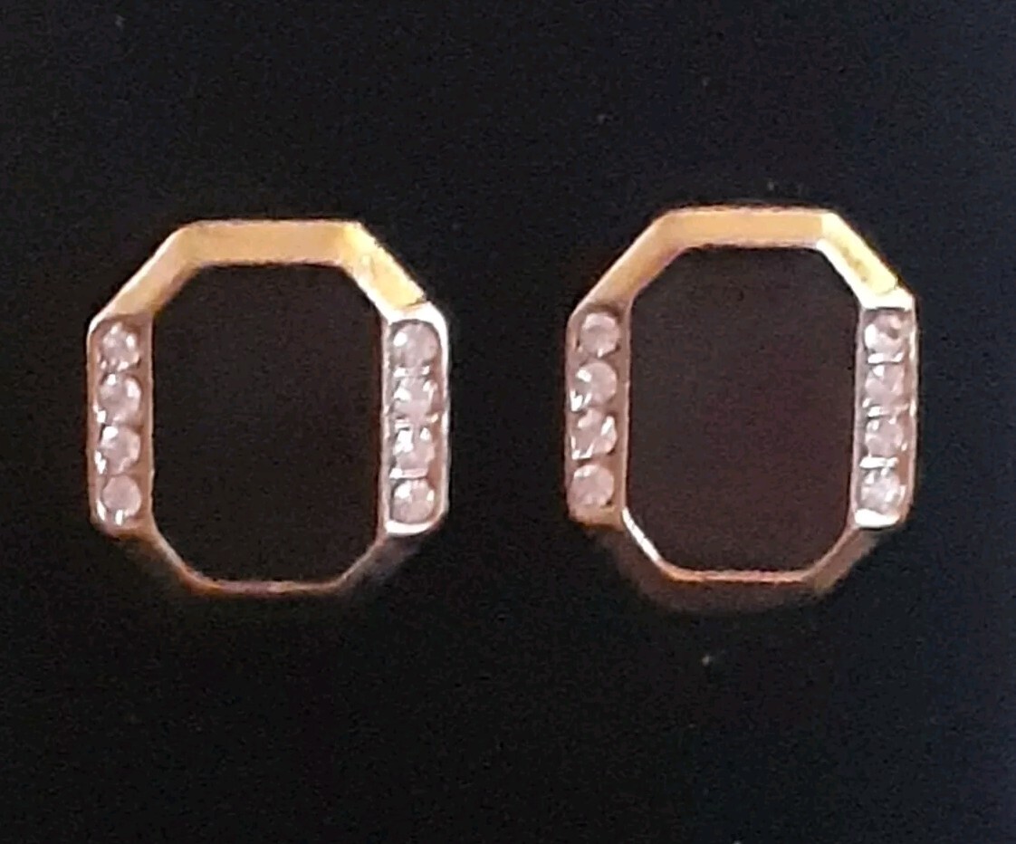 Goldtone and Black Earrings With rhinestones