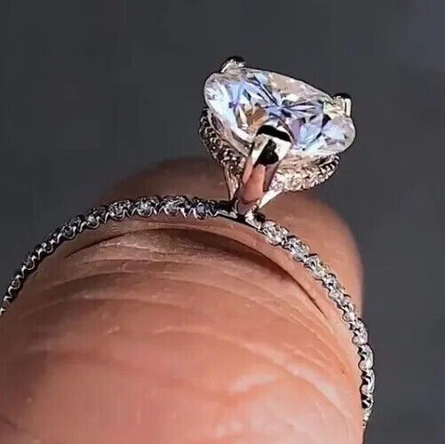 Lab-Created 2.80 Ct Heart Cut Diamond Engagement Band Ring 925 Sterling Silver