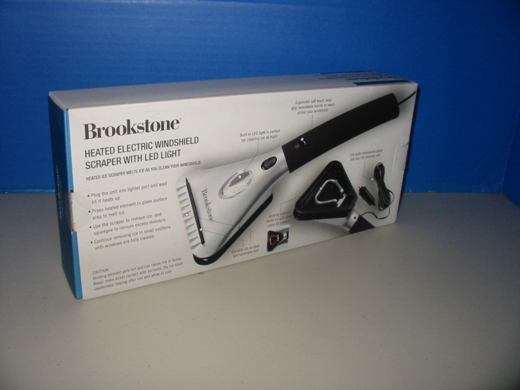 Brookstone Heated Electric Windshield Ice Scraper Snow Melter + LED Light New