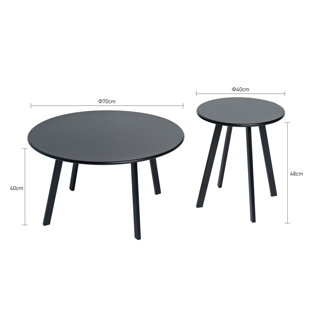 2-Piece Round Nesting Coffee Table Set Modern Black Metal Side End Tables Space