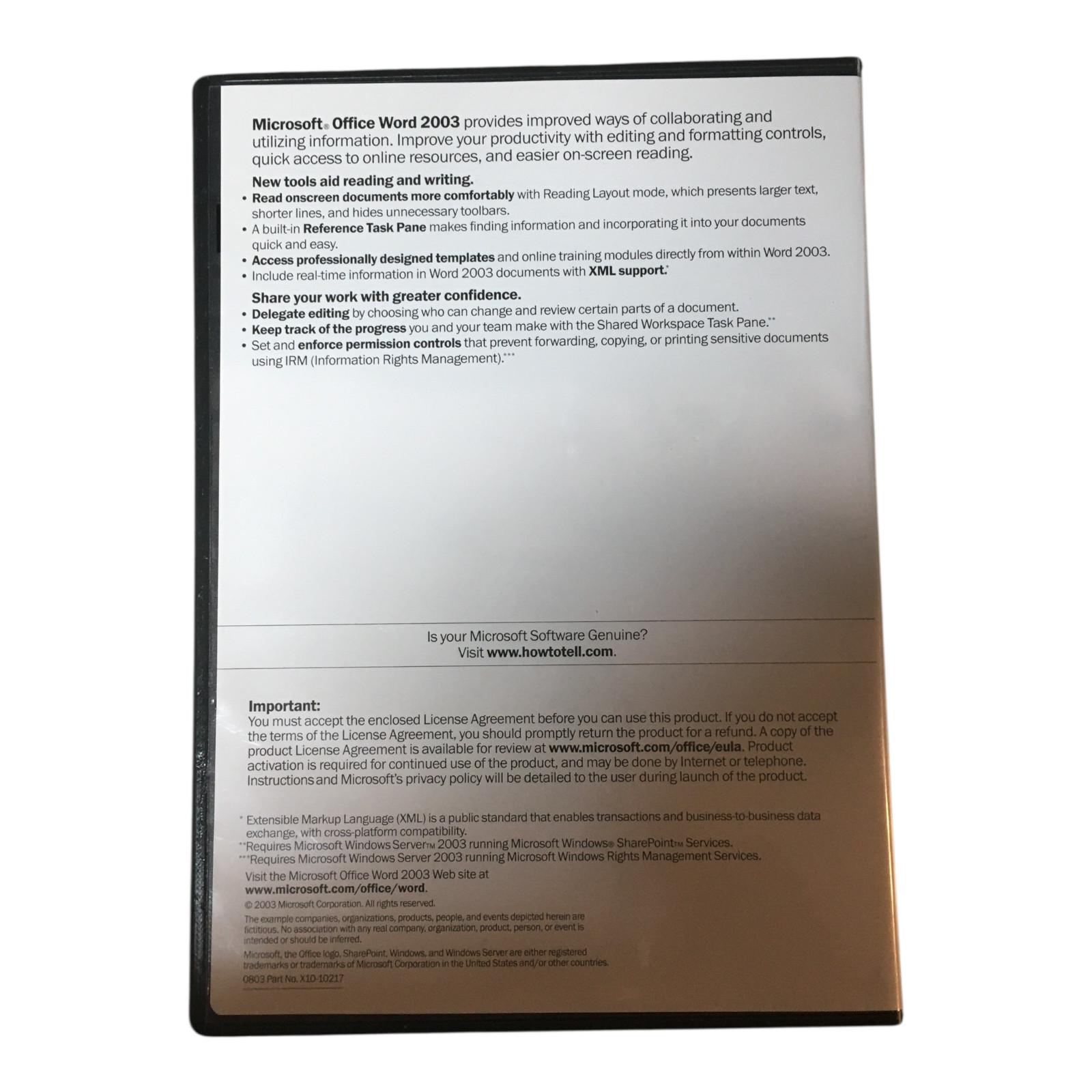 Windows Microsoft Office Word 2003 Retail Version PC CD W/ Key Case Word ONLY