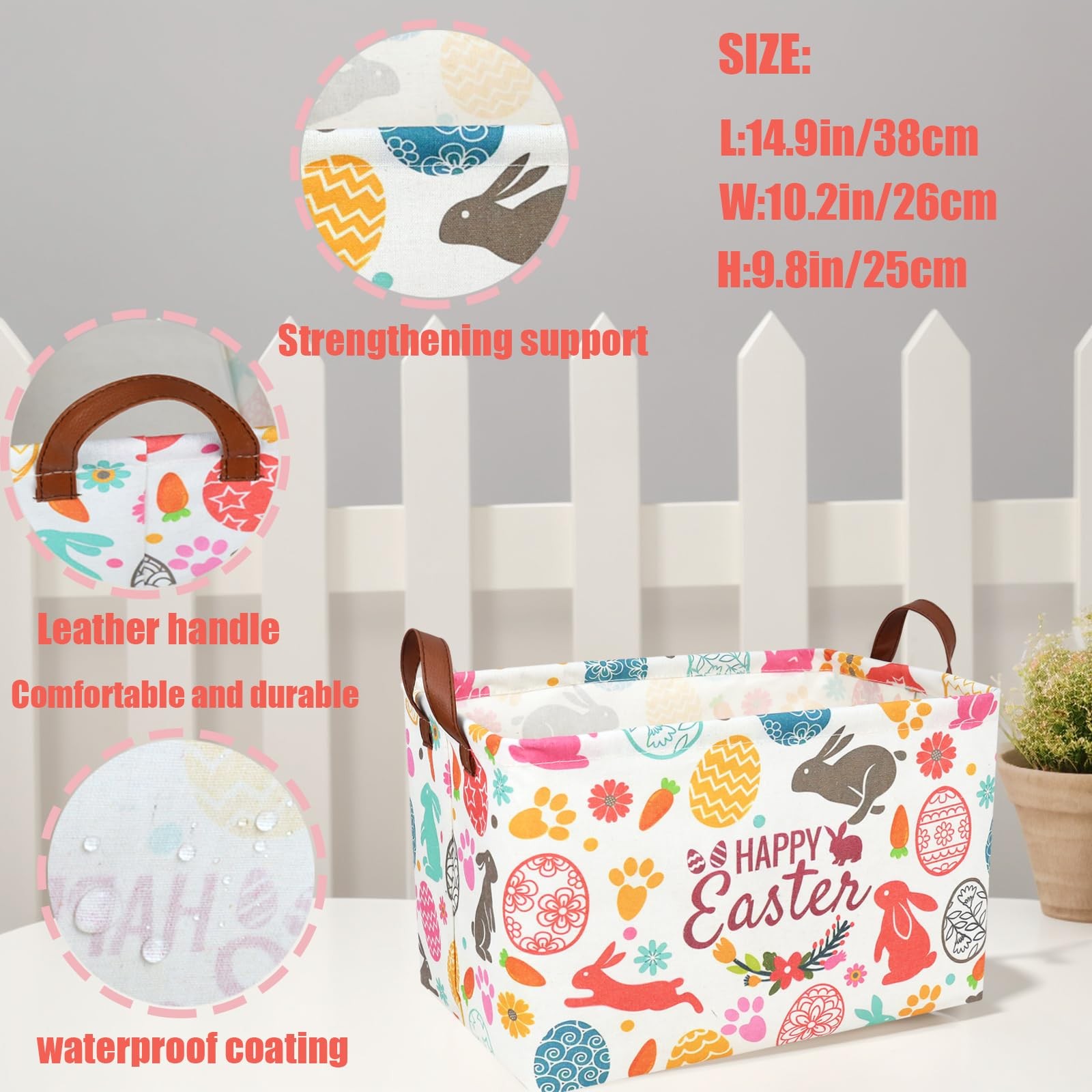 ASKETAM Easter Basket for Kid Large Empty Rectangular Cute Easter Gift Storag...