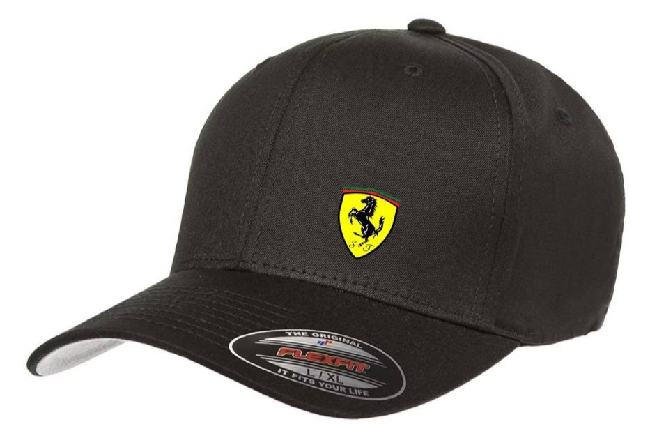Ferrari Car Logo Cap DTF Black 5001 Flexfit Baseball Hat S/M and L/XL