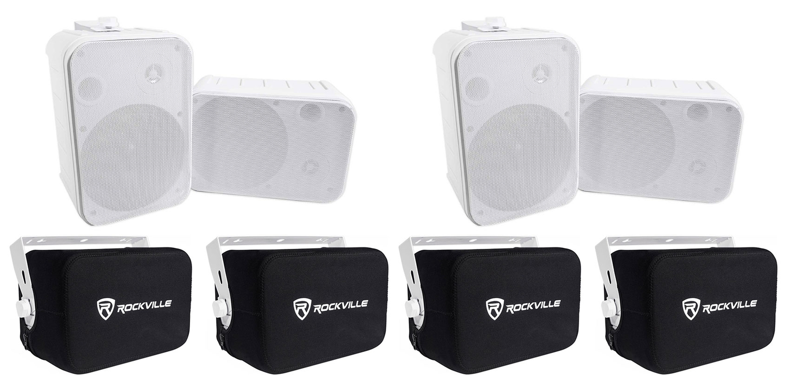 4 Rockville 6.5" 500w Outdoor Speakers+Waterproof Covers For Restaurant/Bar/Cafe
