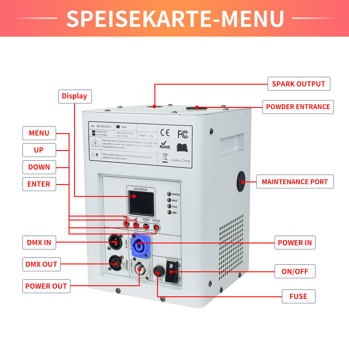 2X Cold Spark Machine DMX512 Spark Firework Machine with Flight Case White