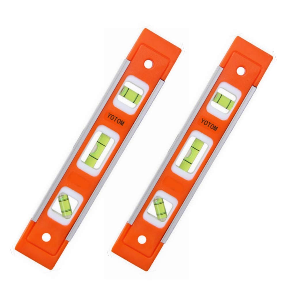 2pcs 9 inch Aluminum-Sided Magnetic Torpedo Level, Box Level Spirit Orange
