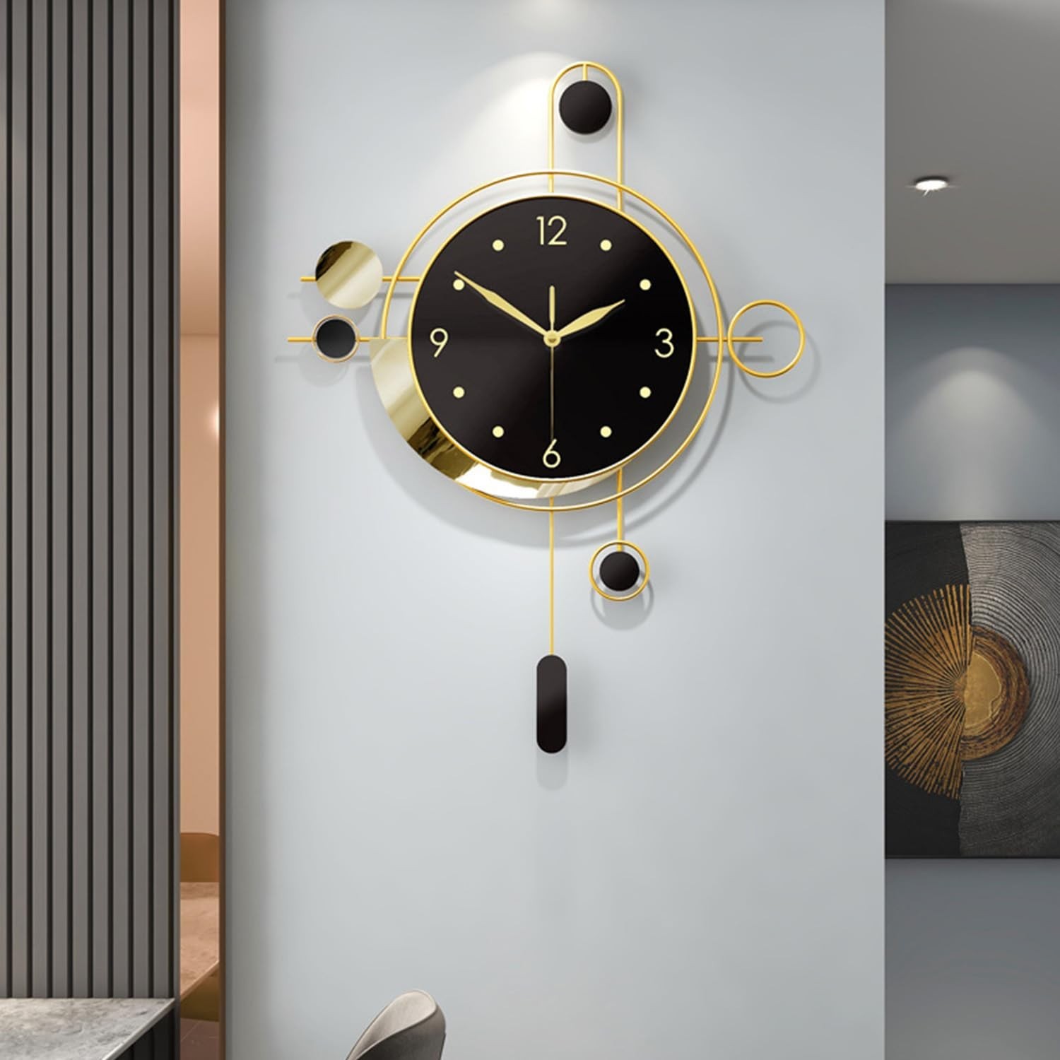 Wall Clock with Pendulum,Silent Non Ticking Battery Operated Modern Large Wal...