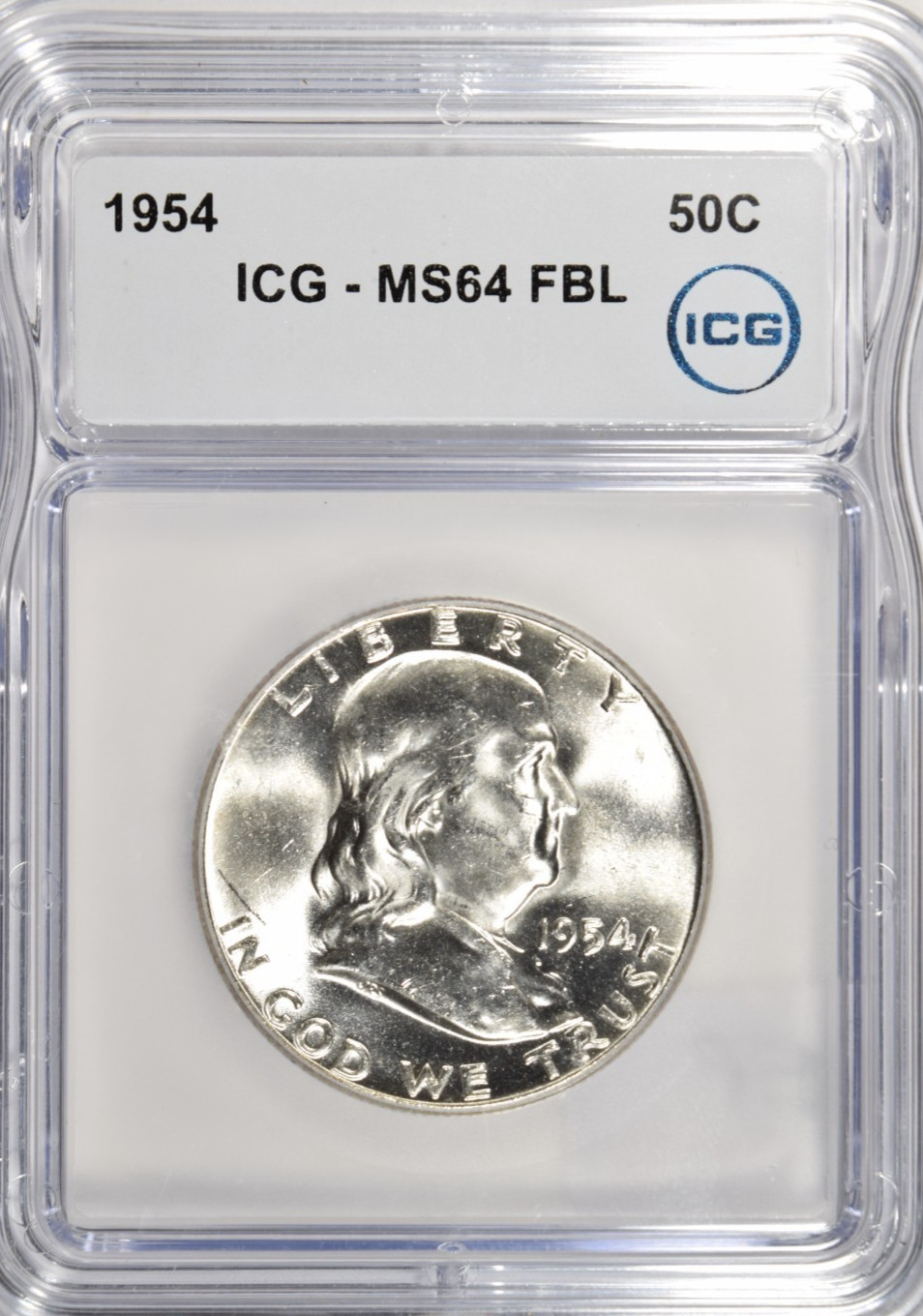 1954 FRANKLIN HALF DOLLAR ~ ICG MS64 FBL FULL BELL LINES ~ BRIGHT WHITE!
