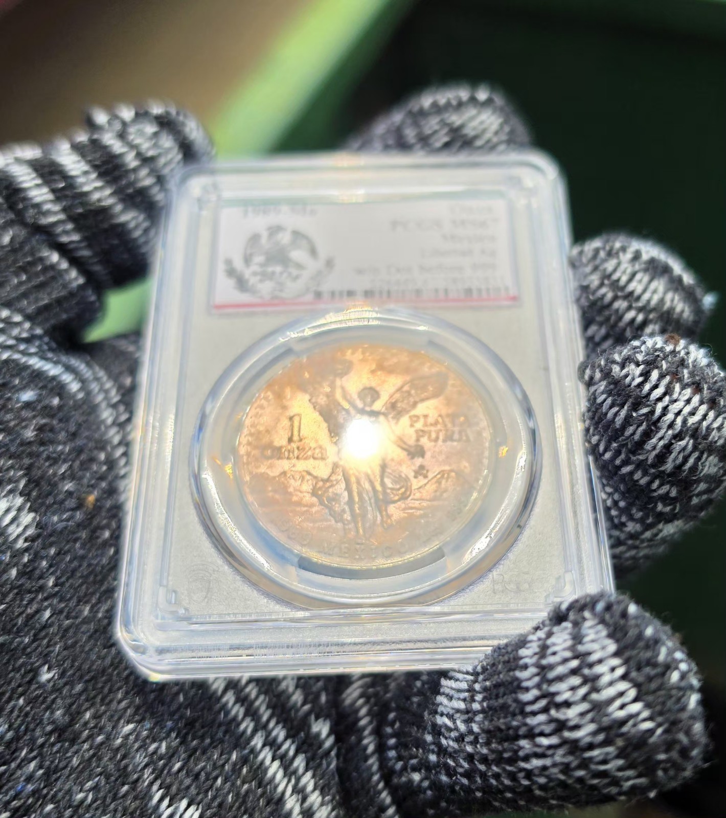 1989 Mexico Libertad Toning MS67 PCGS Special Label
