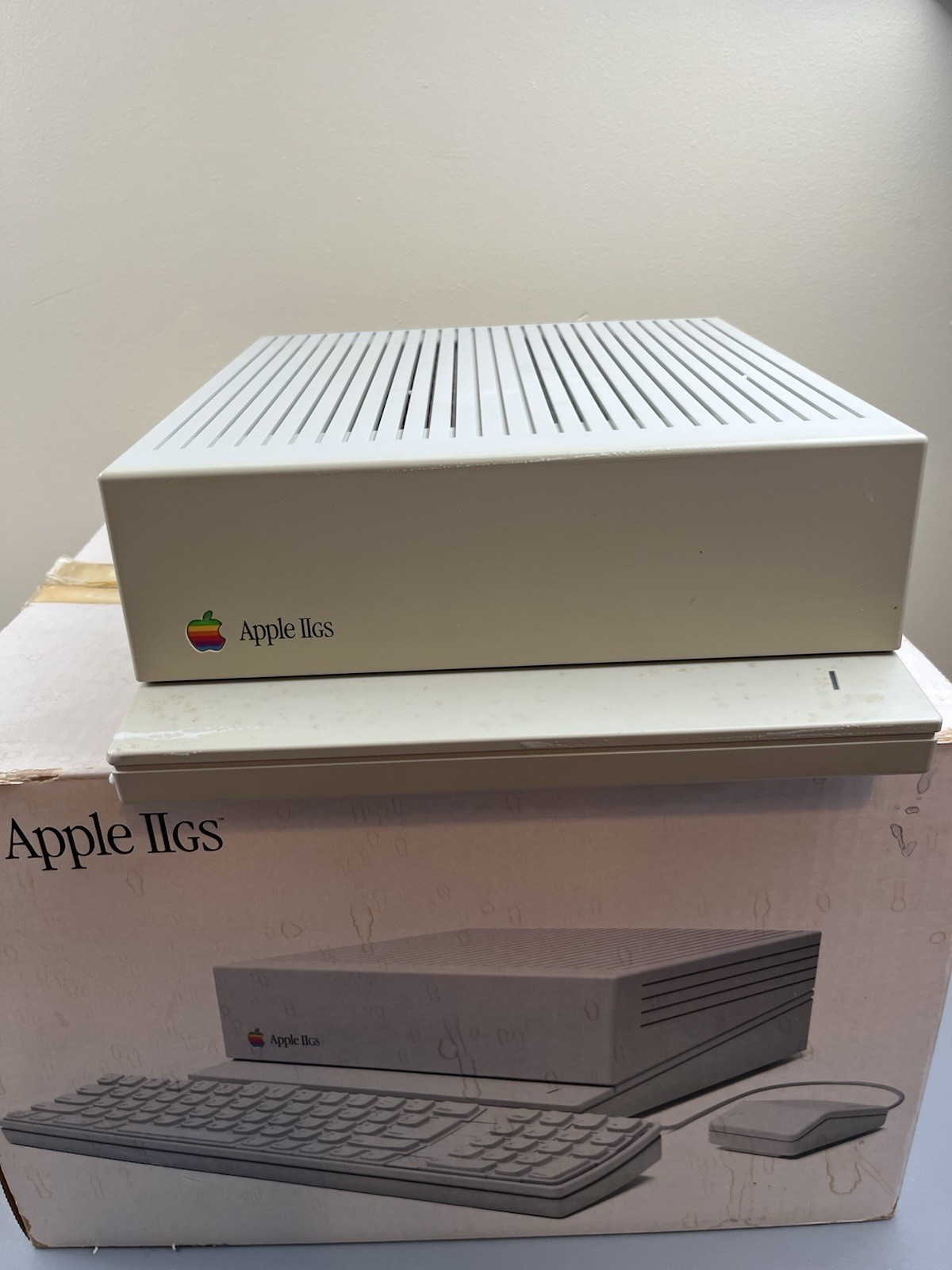 Apple IIGS A2S6000 Computer w/ Original Box, Keyboard, Mouse, Cable Book Works
