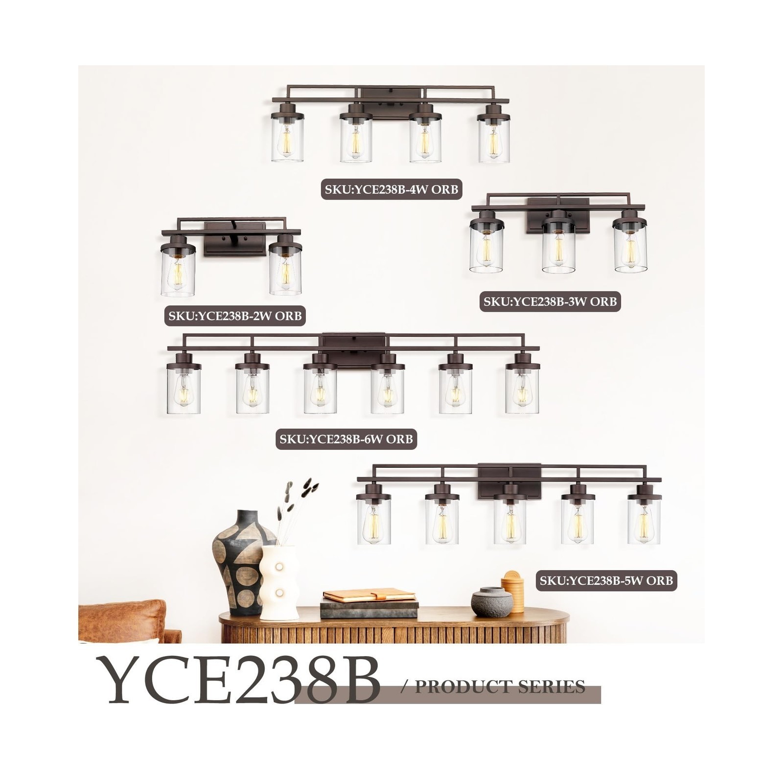 Emliviar 6-Light Bathroom Vanity Light Fixture, 44.3" Farmhouse Wall Lamp for...