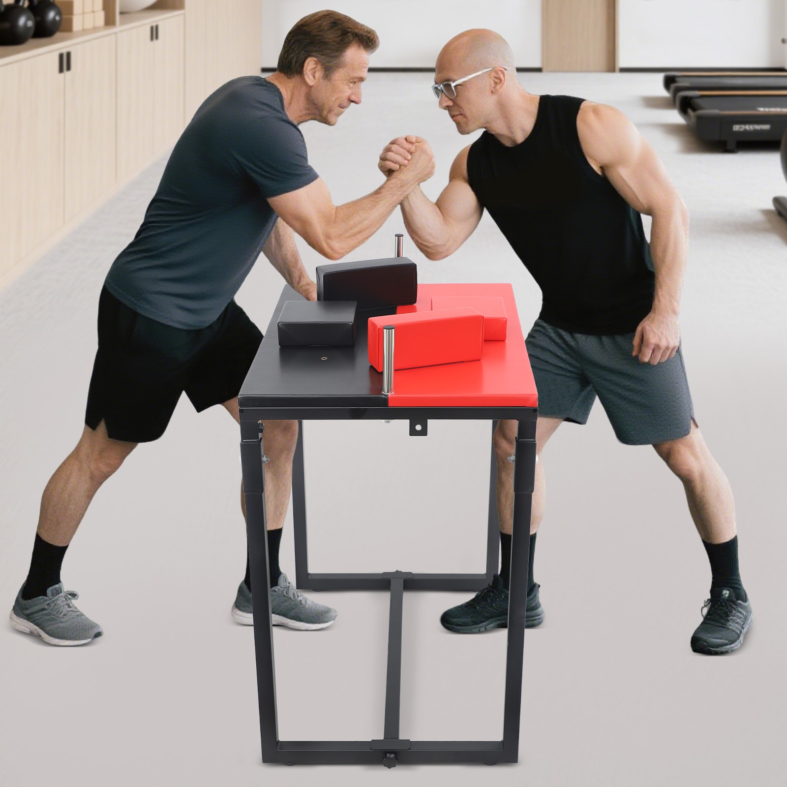 Foldable Arm Wrestling Table, w/ Elbow+Forearm Pads, Bar Game Table, Black+Red