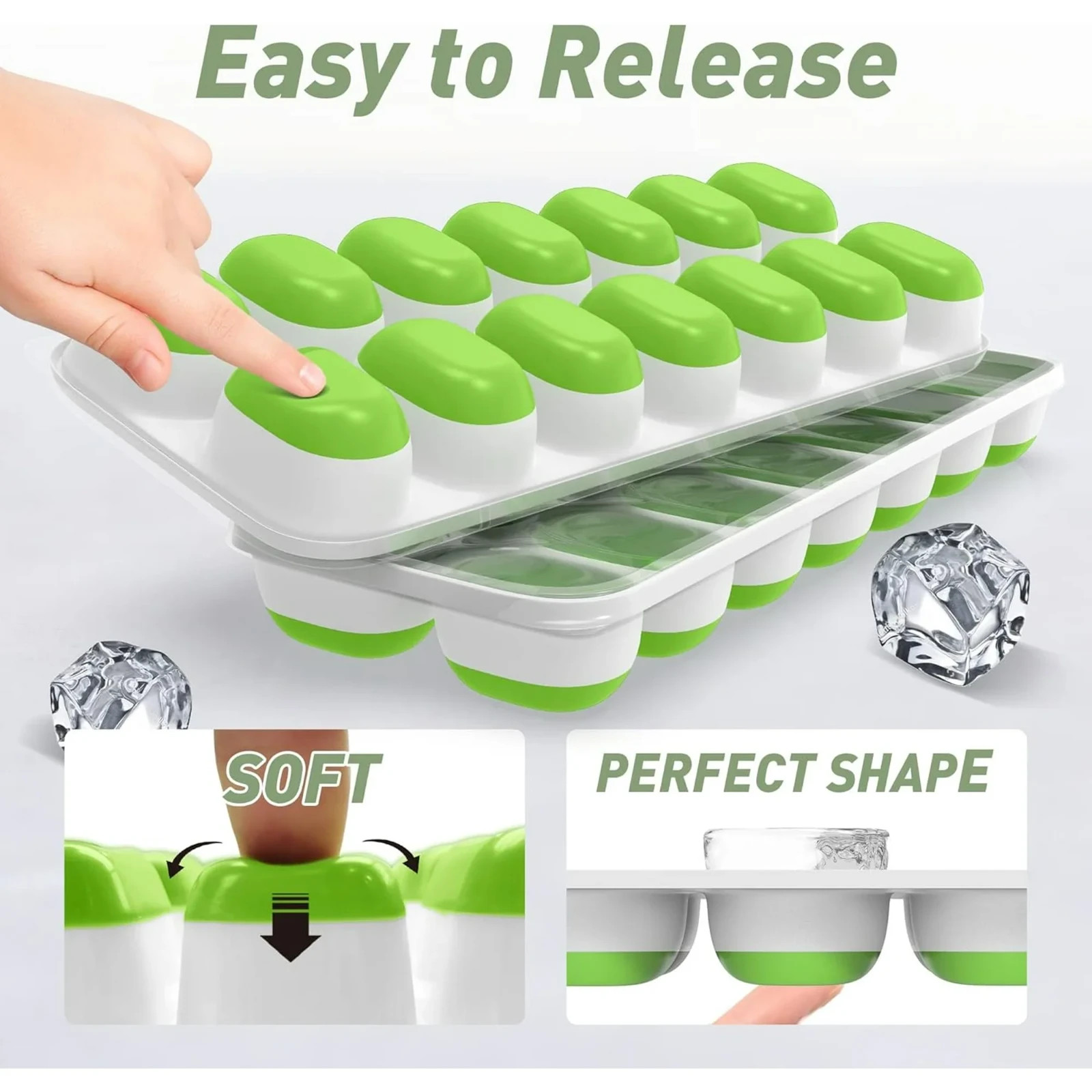 Ice Cube Tray 2 Pack with Lids – 28 Cube Easy Release Stackable Freezer Trays