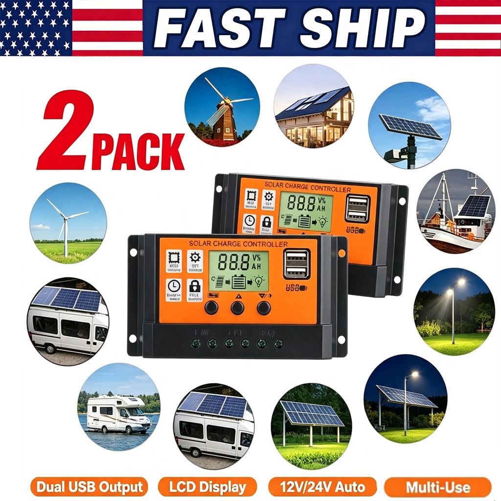 100A MPPT Solar Panel Regulator Charge Controller Auto Focus Tracking 12/24V US