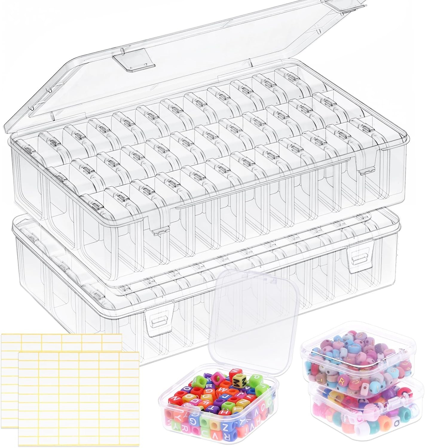 Bead Organizer Box, 72Pcs Small Clear Plastic Bead Storage, Mini Craft Storage C